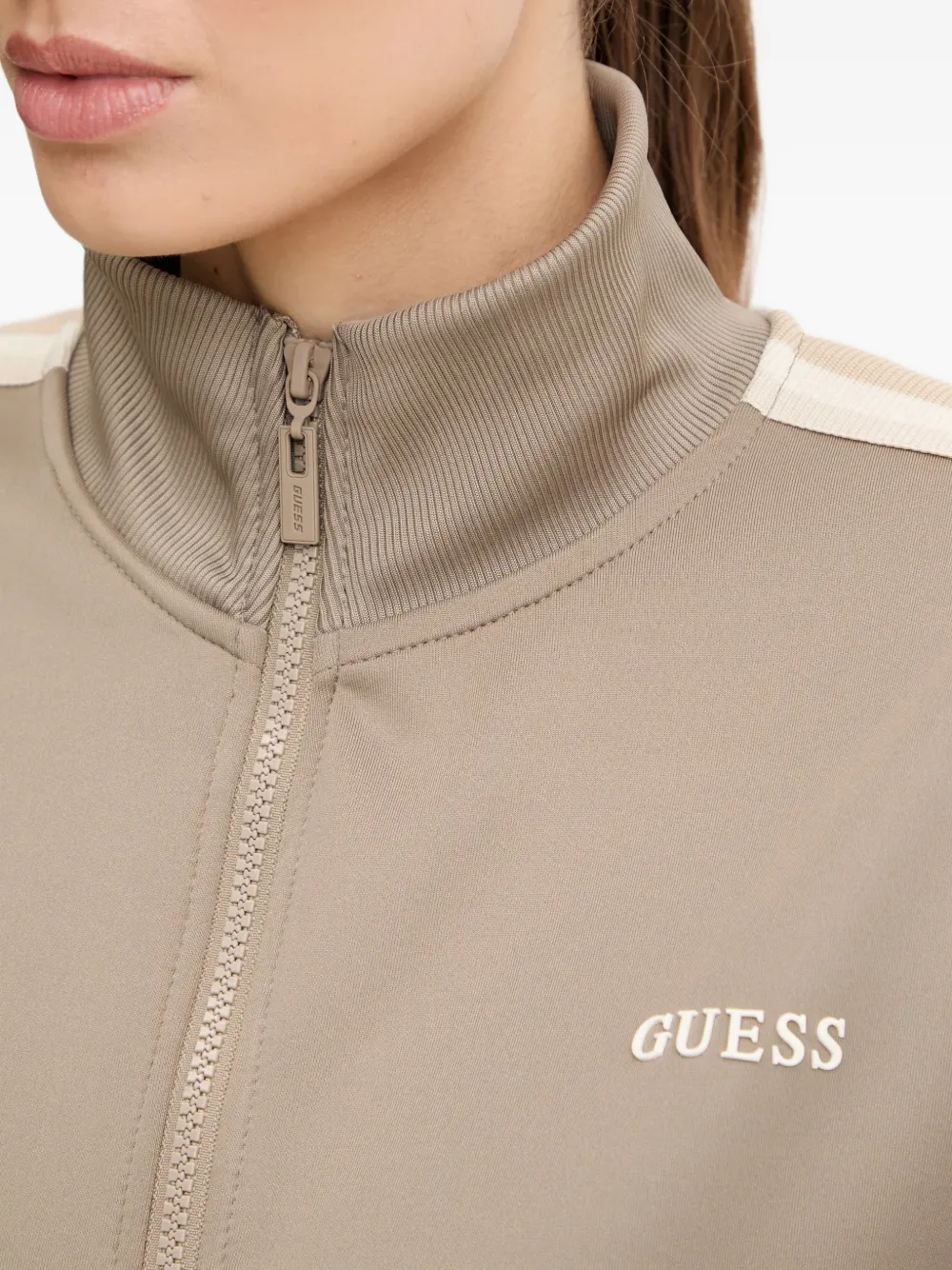 Guess Usa Zip Striped Top In Brown