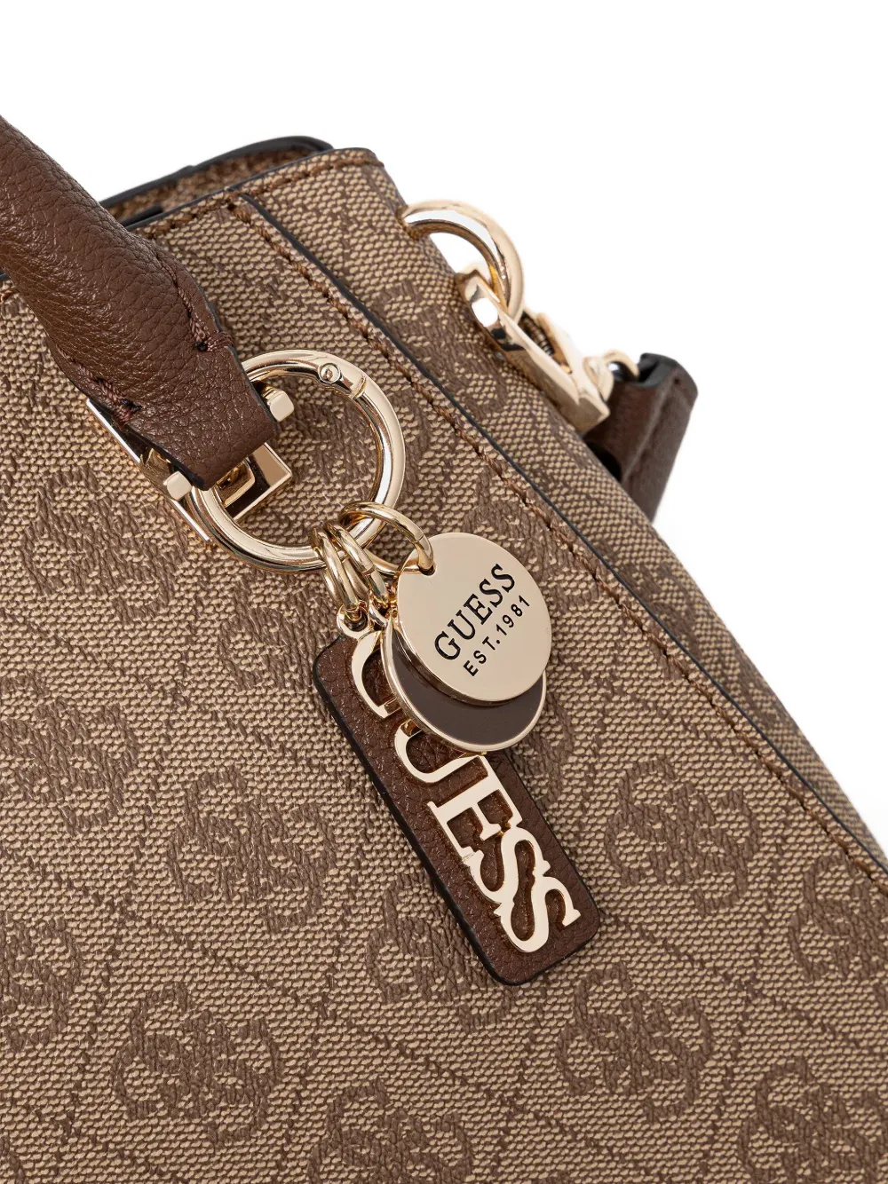 Guess Usa Monogram Charm Tote Bag In Brown