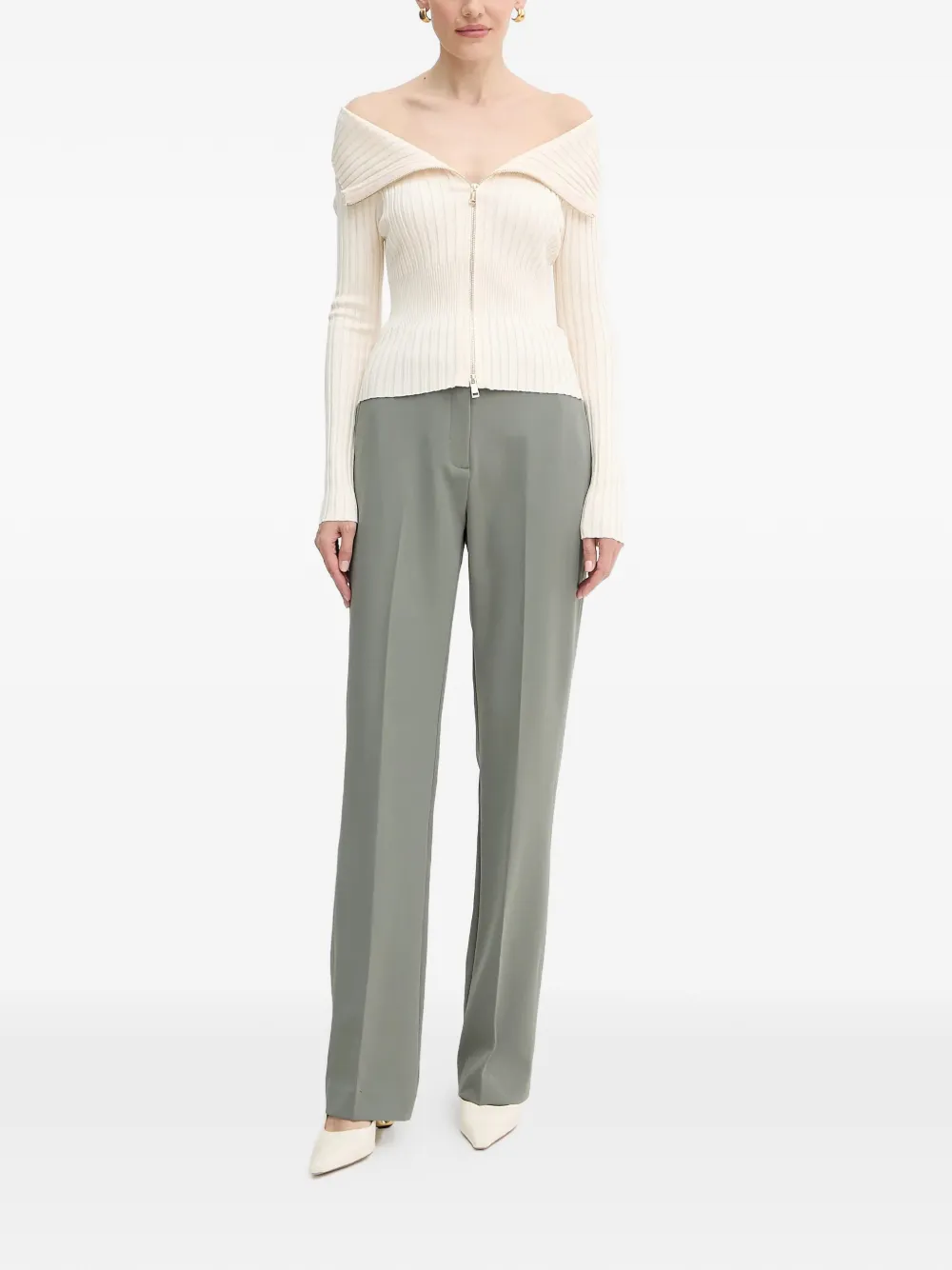  Guess Usa Off-shoulder Zip Knitwear - Neutrals 