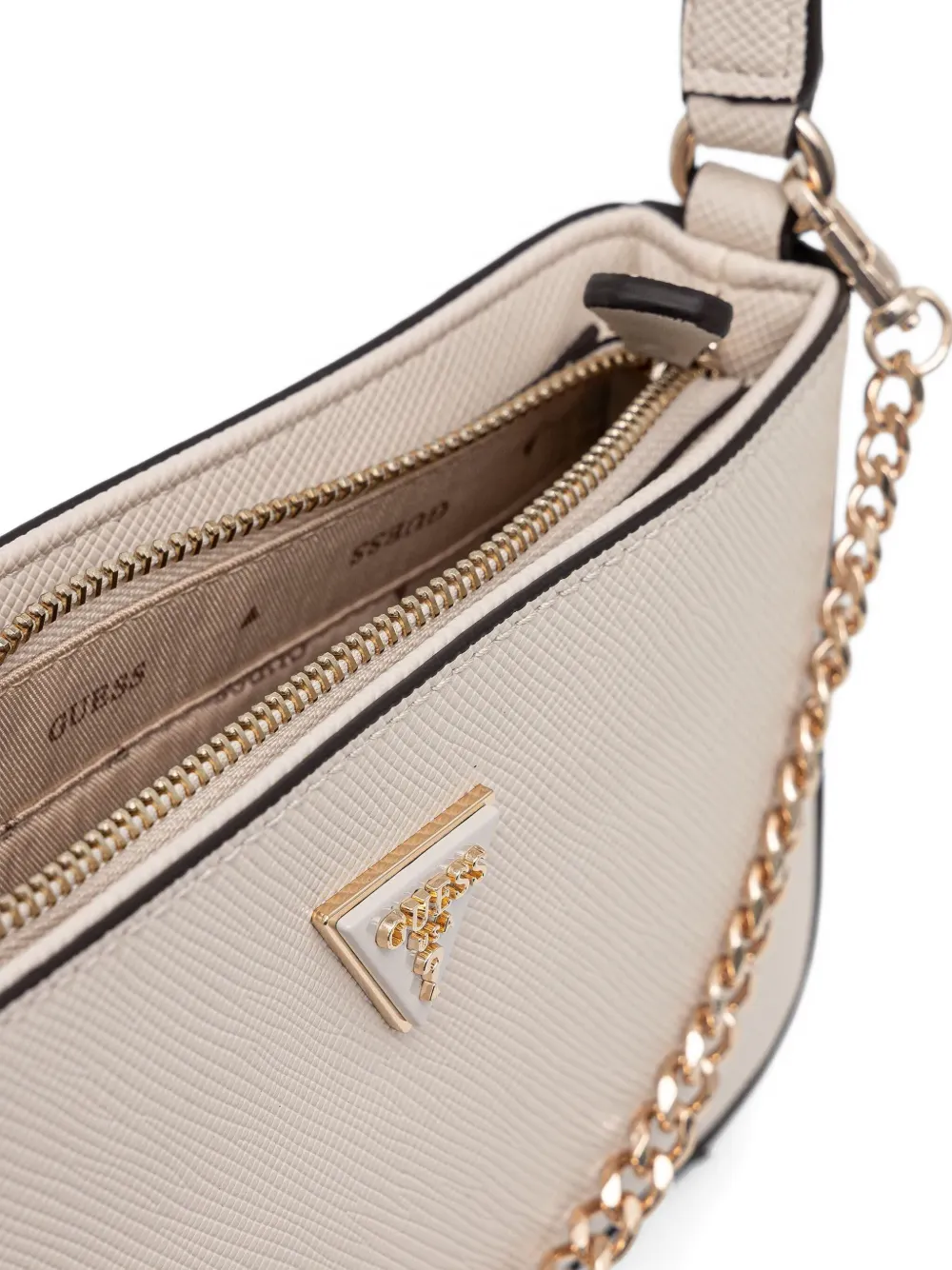 Guess Usa Chain-strap Logo-plaque Tote Bag In Neutral