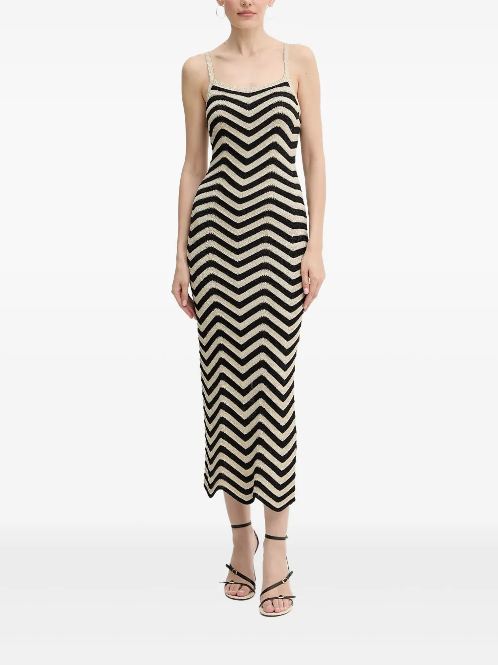 GUESS USA Midi-jurk met chevron streep en veters Zwart