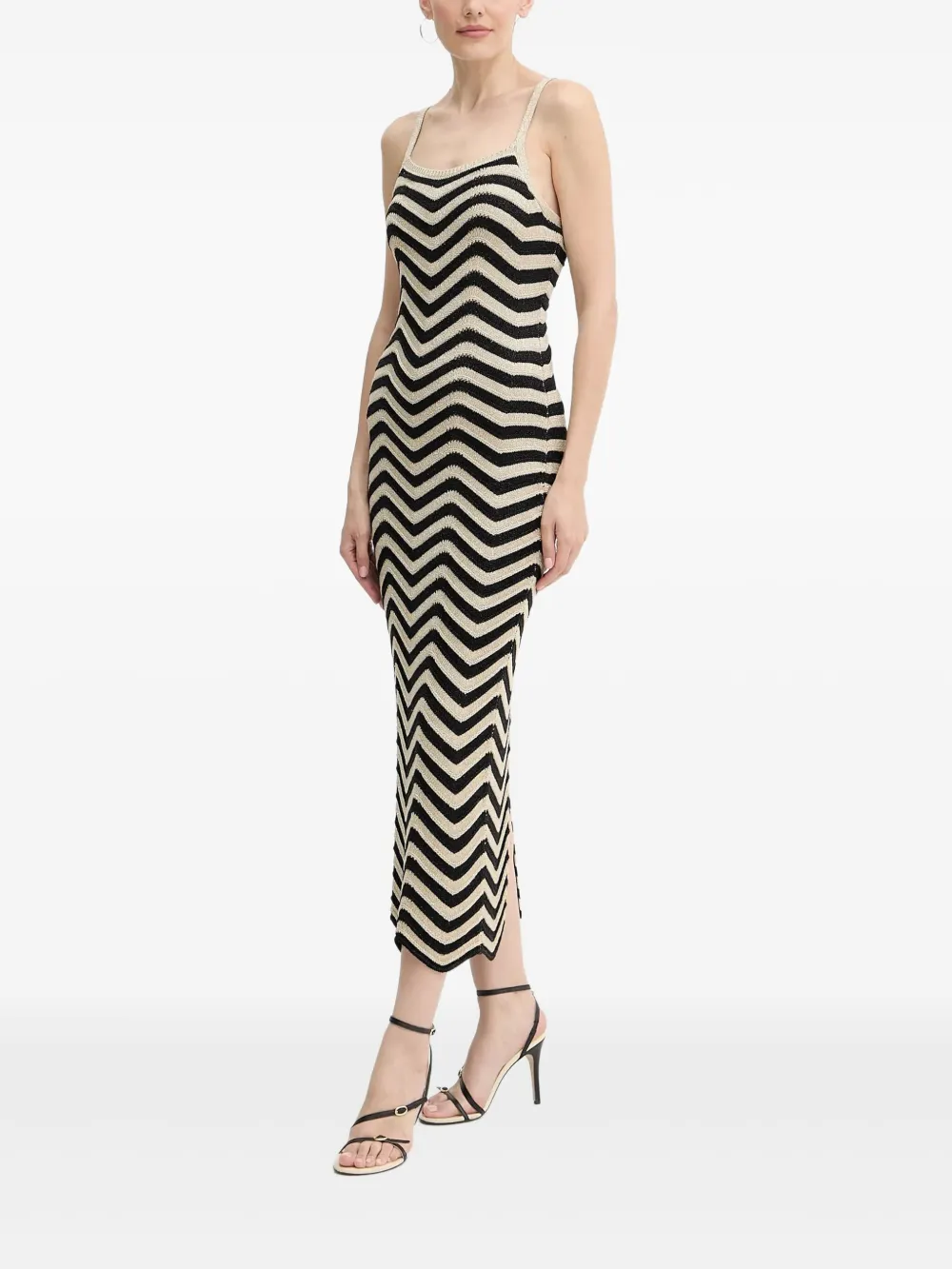 GUESS USA Midi-jurk met chevron streep en veters Zwart