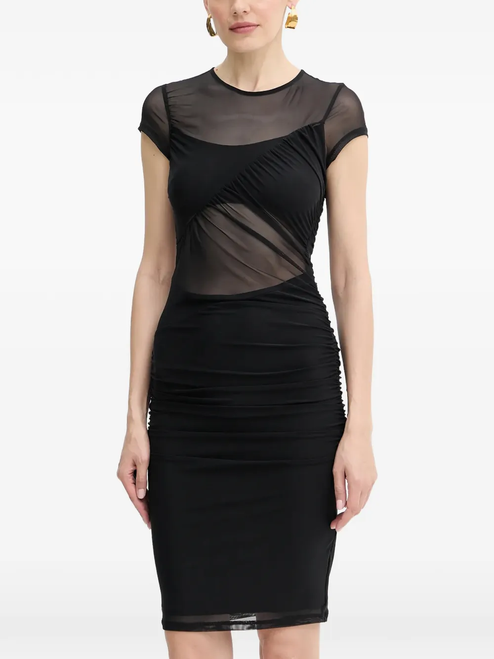 GUESS USA mesh ruched midi dress | Black | Image 1