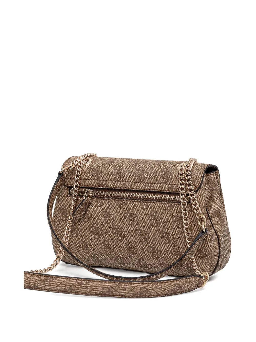 Guess Usa Monogram-pattern Chain Satchel In Brown
