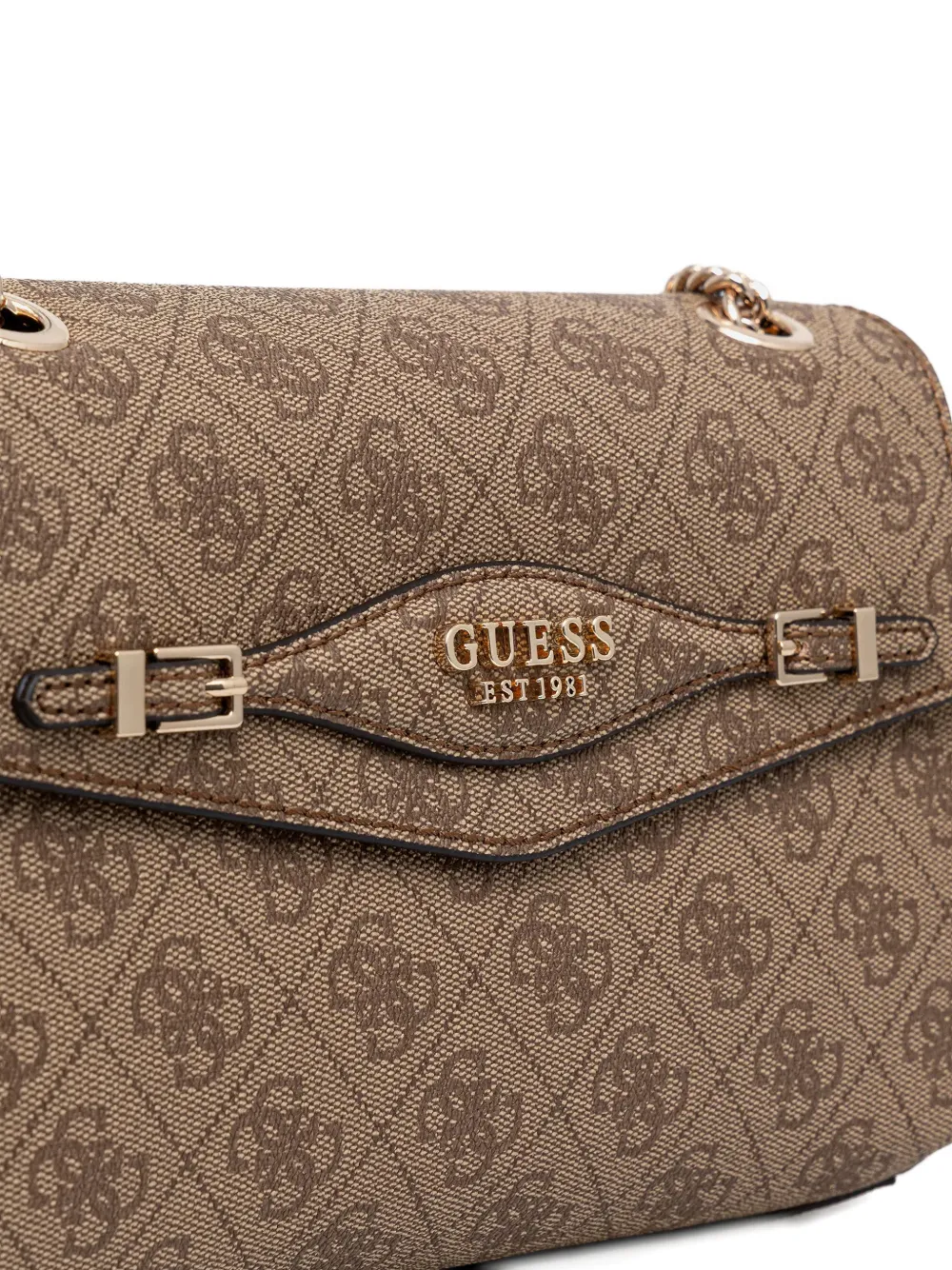 Guess Usa Monogram-pattern Chain Satchel In Brown