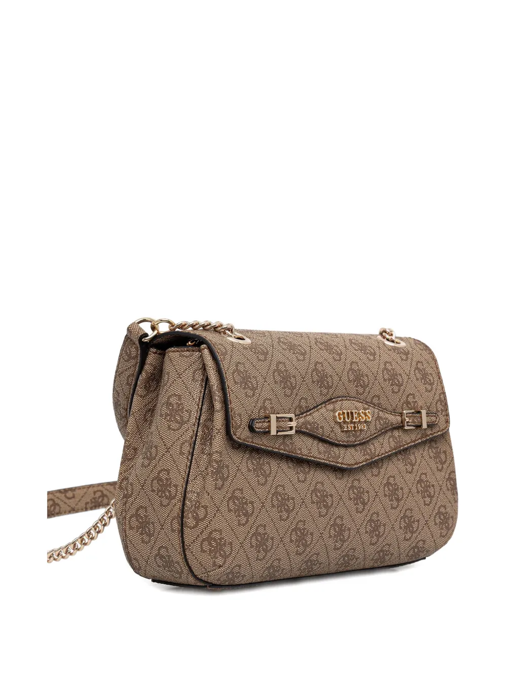 Guess Usa Monogram-pattern Chain Satchel In Brown