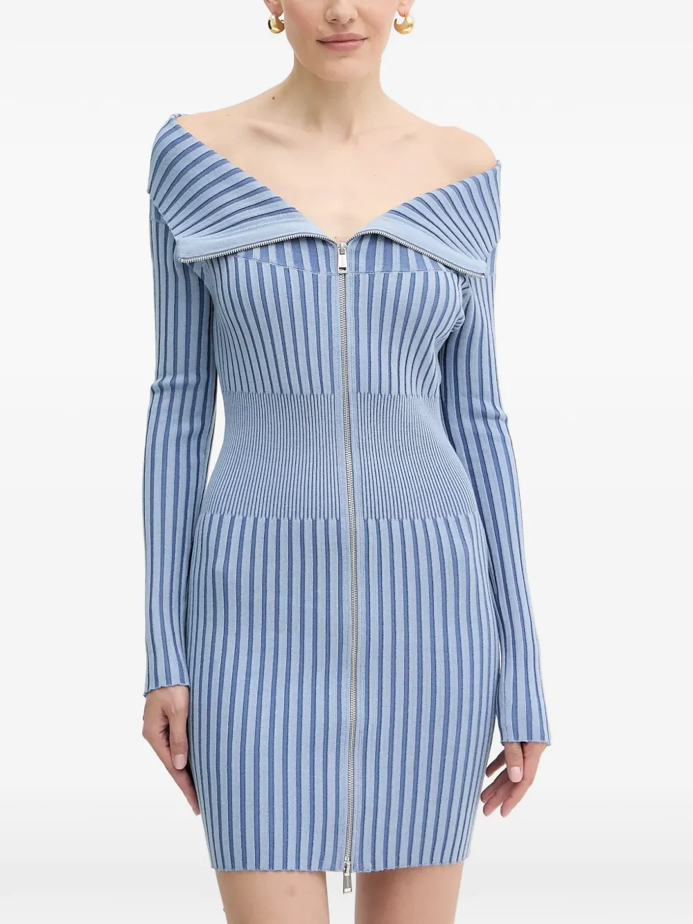 Guess Usa Zip Ribbed Mini Dress In Blue