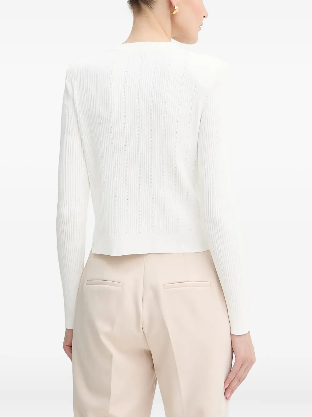 Guess Usa Ribbed Buttoned Cardigan In White