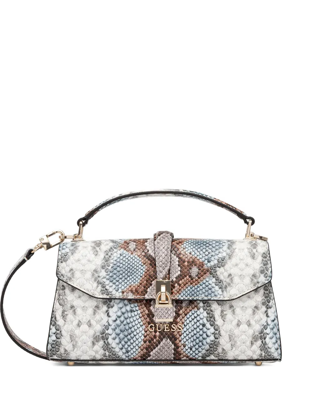 Guess Usa Queensland Snakeskin-effect Tote Bag In Gray