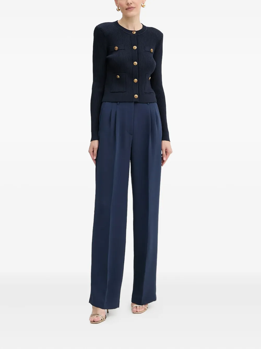 Guess Usa Ribbed Button-embellished Cardigan In Blue