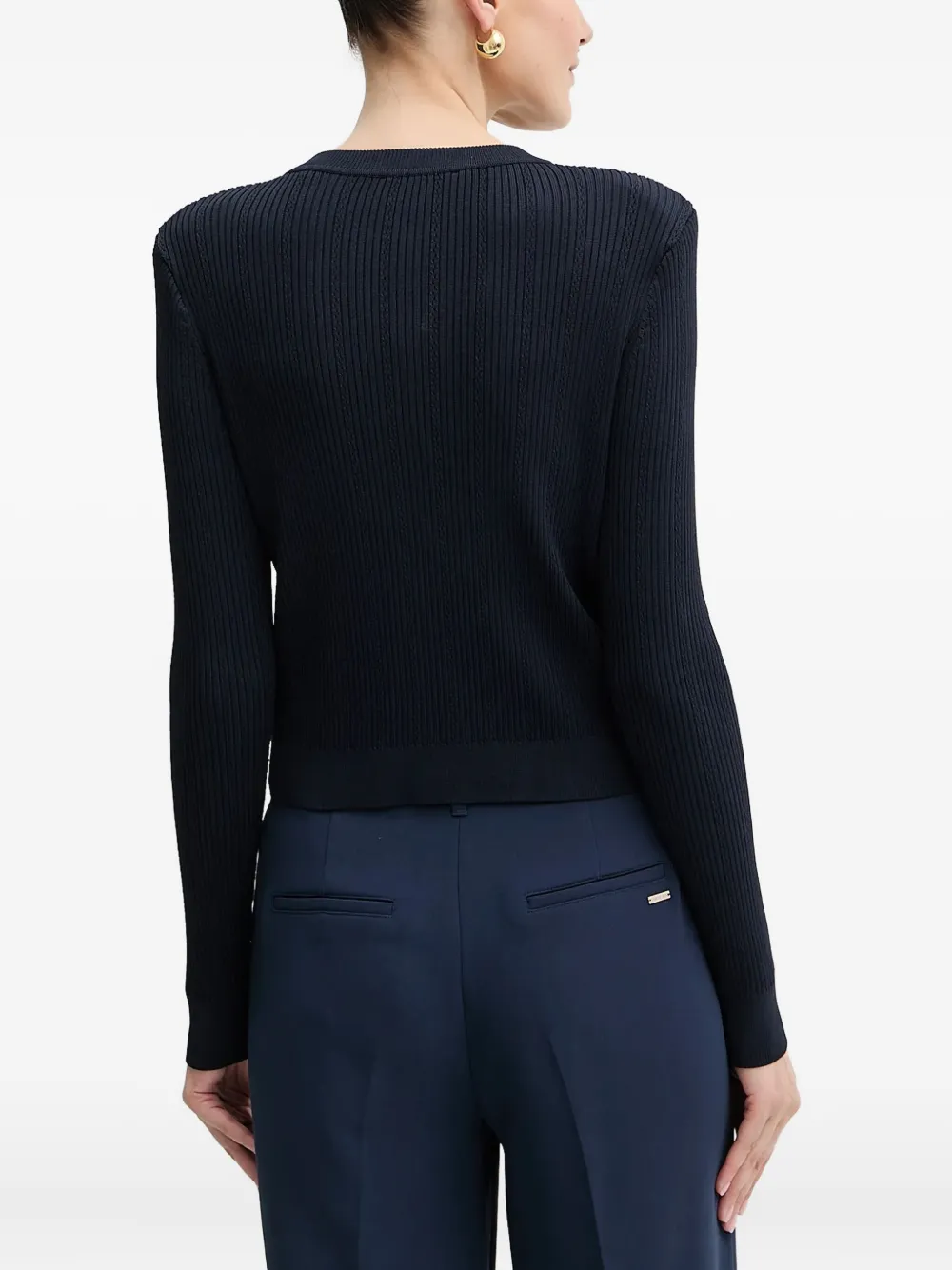 Guess Usa Ribbed Button-embellished Cardigan In Blue