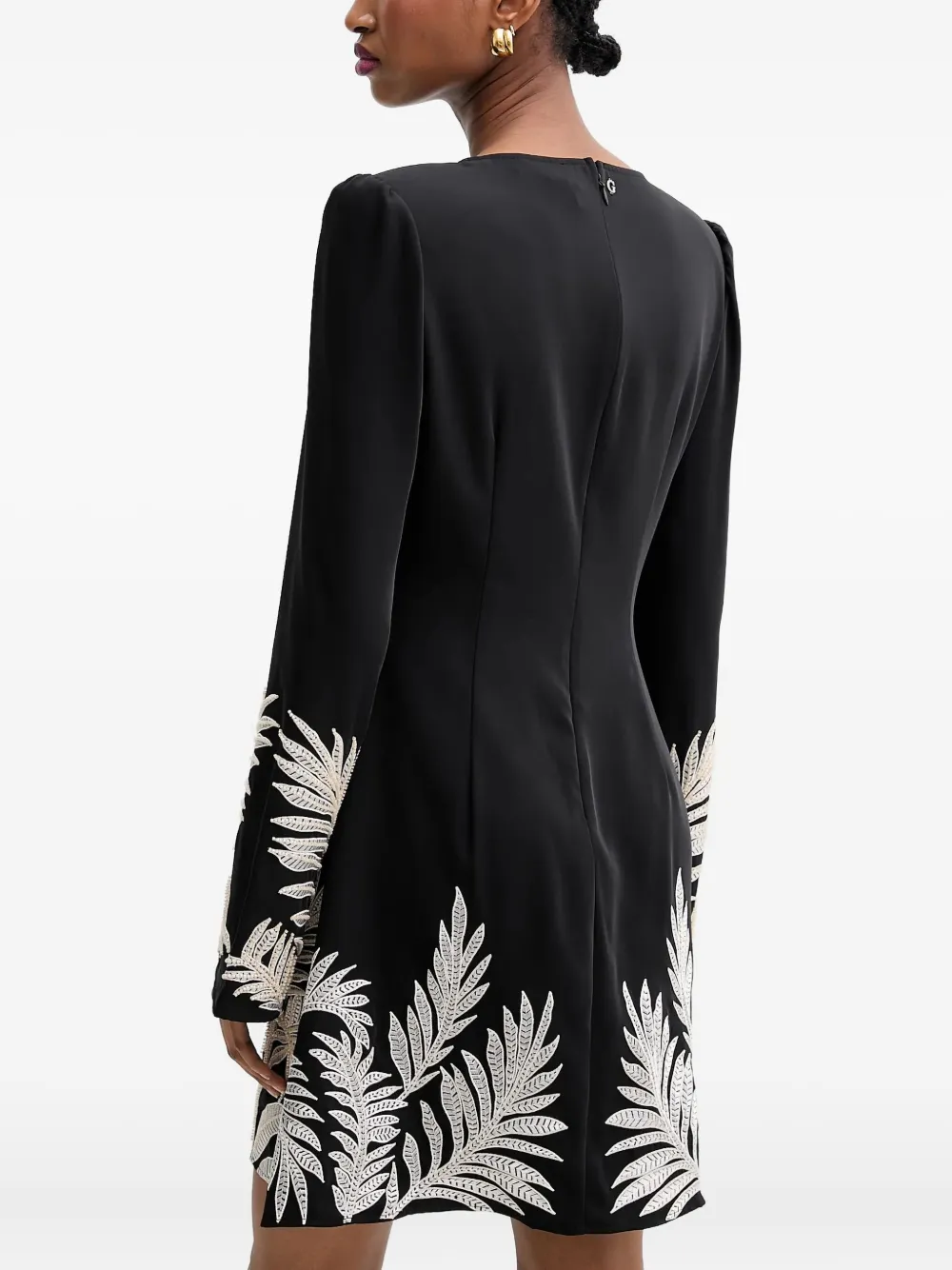 GUESS USA Verfraaide mini-jurk met bladerprint Zwart