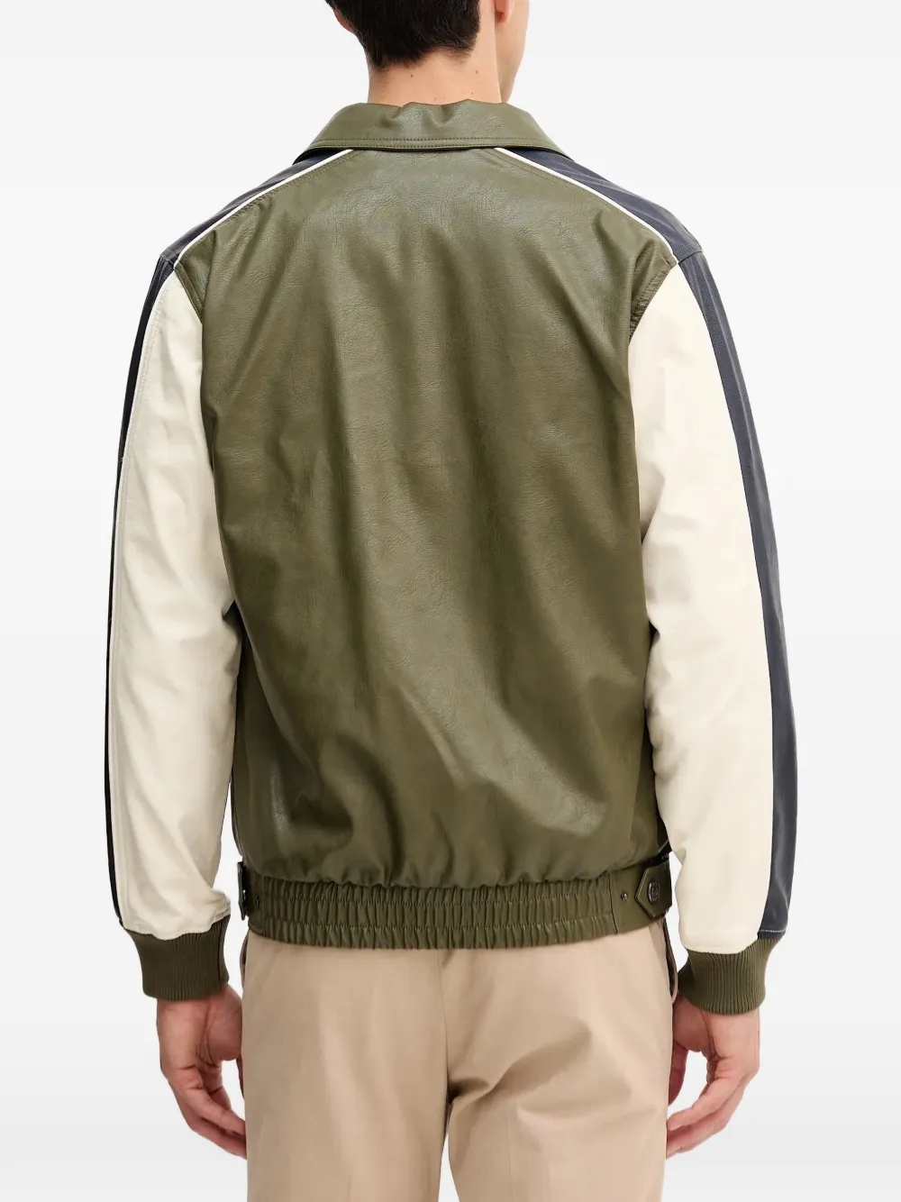  Guess Usa Faux-leather Zip Panelled Bomber Jacket - Green 