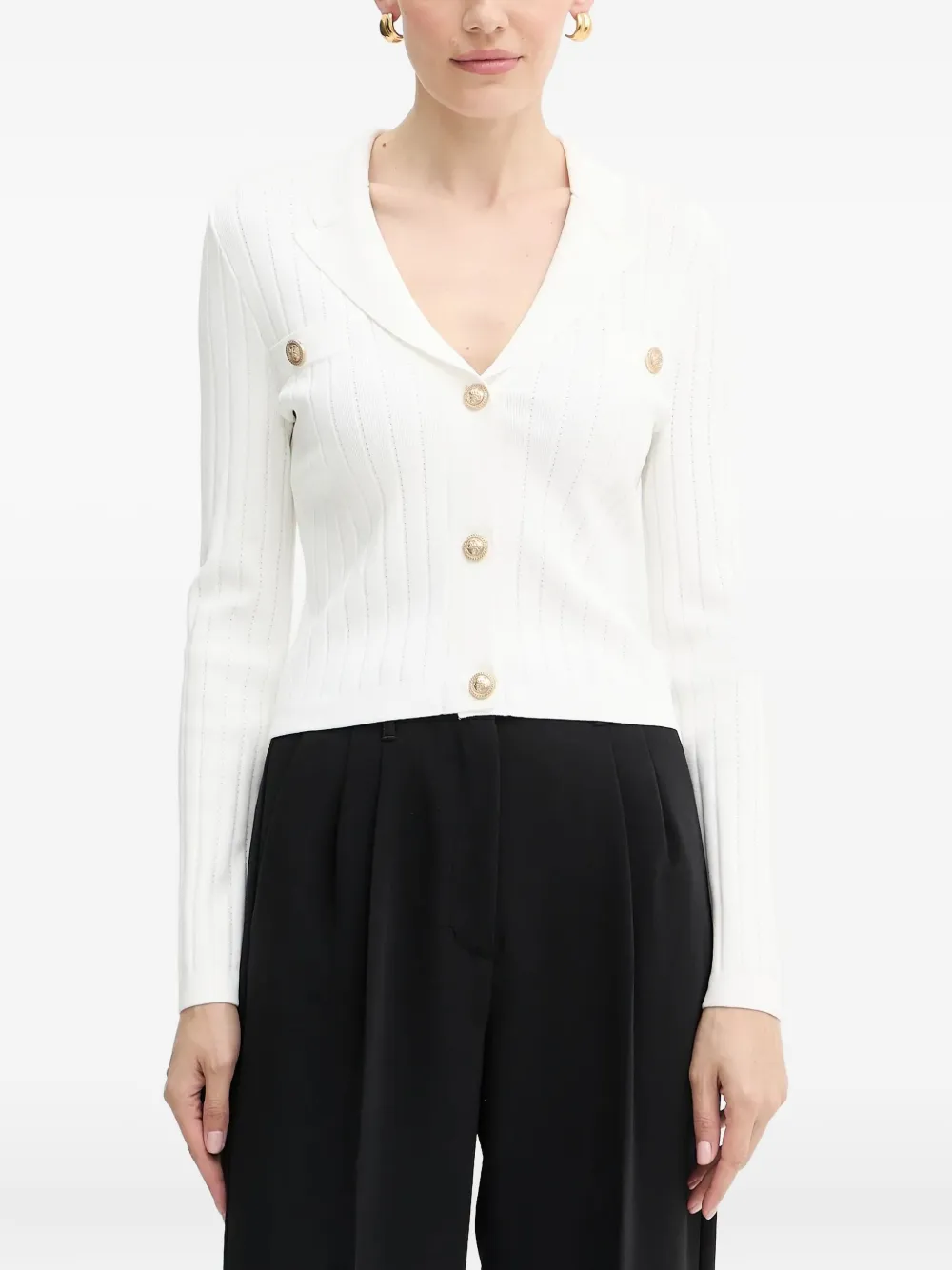 Guess Usa Ribbed Buttoned Cardigan In Neutral