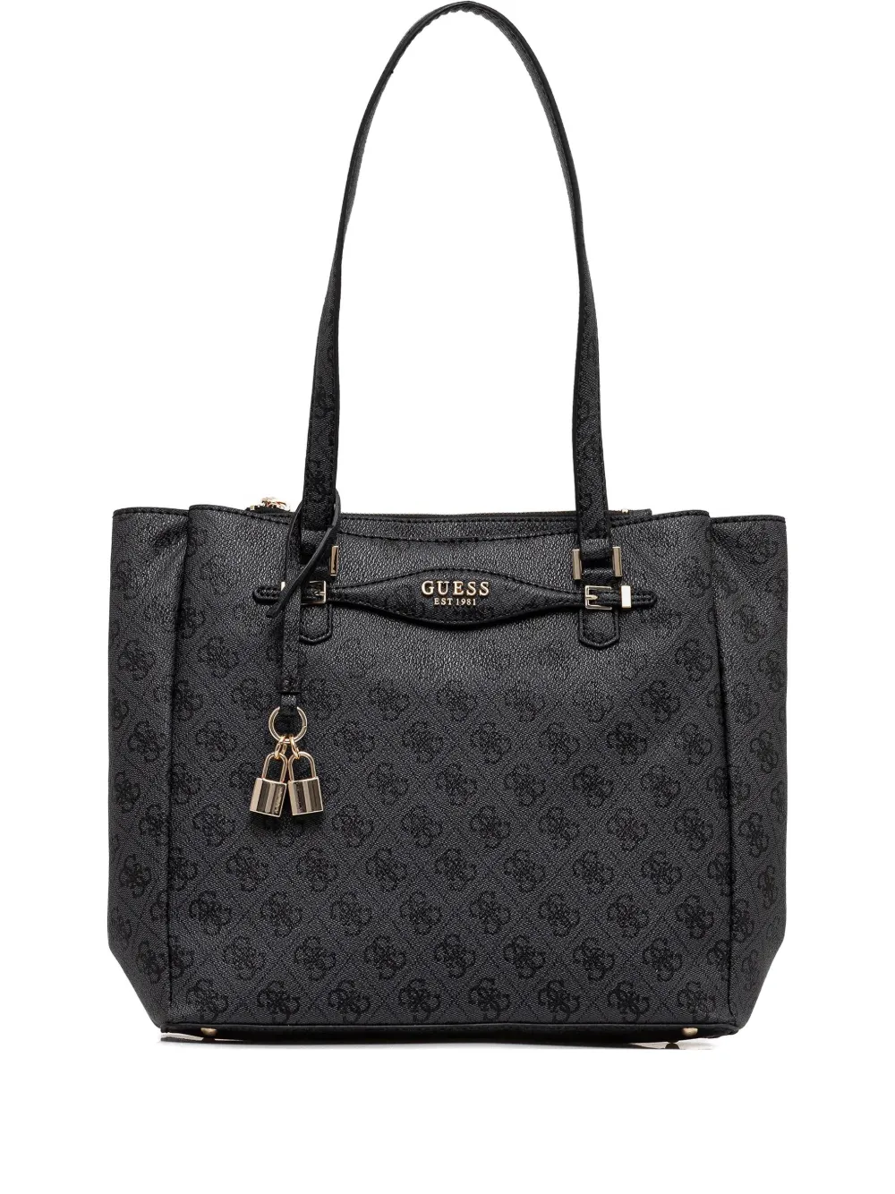Guess Usa Monogram-logo Padlock-detail Tote Bag In Black