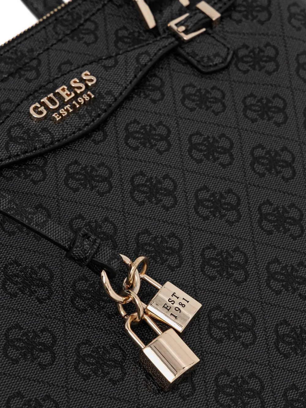 Guess Usa Monogram-logo Padlock-detail Tote Bag In Black