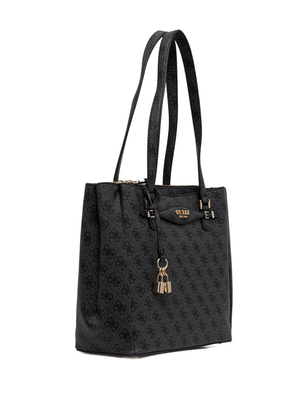 Guess Usa Monogram-logo Padlock-detail Tote Bag In Black