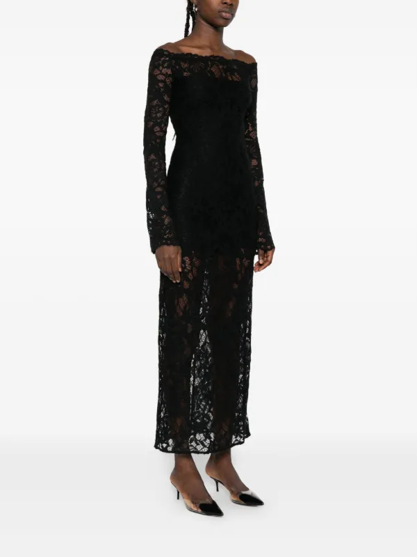 black lace boat neck dress Women's Shape Black Lace Boat Neck Maxi Dress