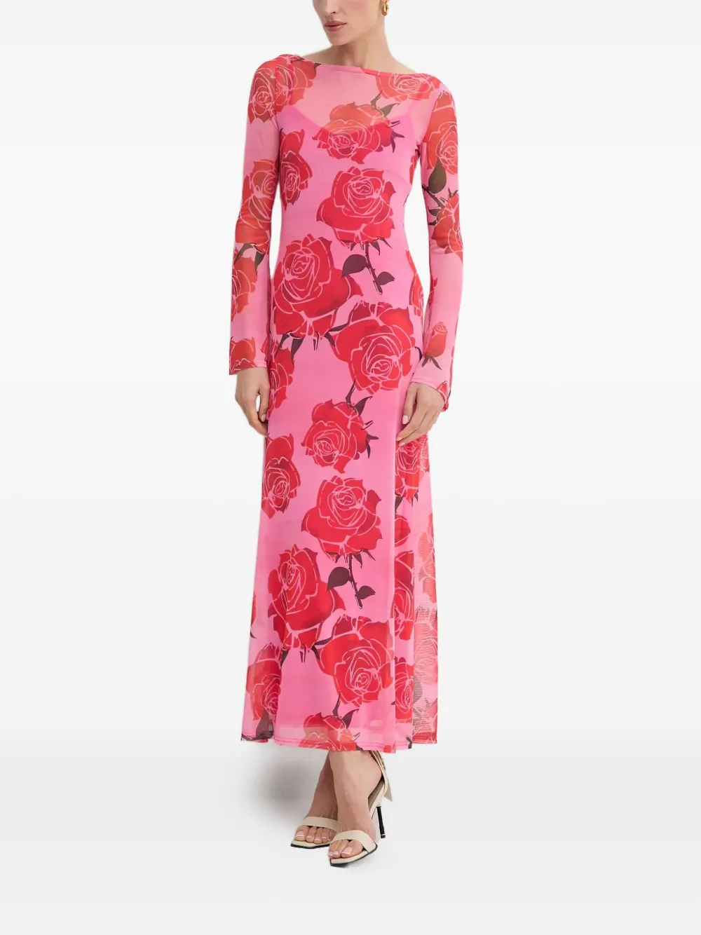 NEVER FULLY DRESSED floral long-sleeve maxi dress - Roze