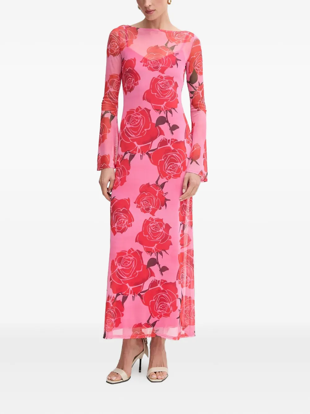 NEVER FULLY DRESSED floral long-sleeve maxi dress - ピンク