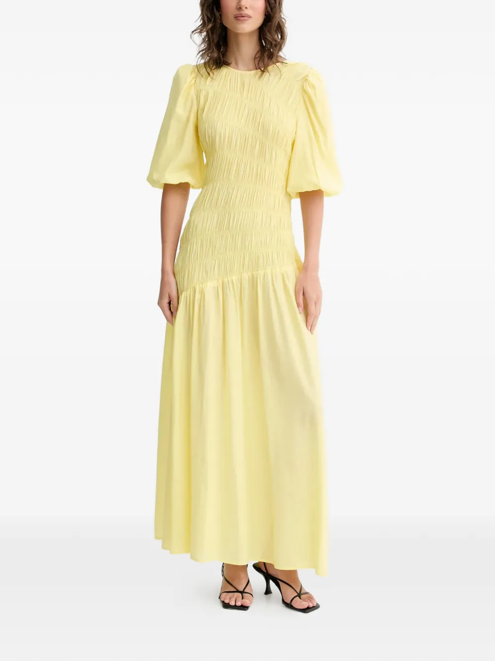 NEVER FULLY DRESSED Nara shirred asymmetric dress - Yellow