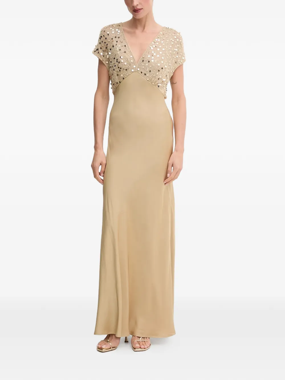 NEVER FULLY DRESSED sequin V-neck maxi dress - Toni neutri