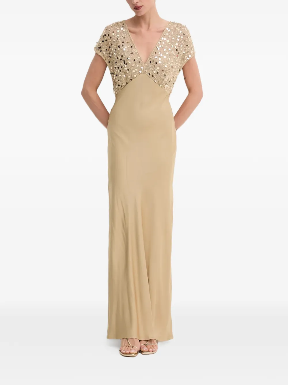  Never Fully Dressed Sequin V-neck Maxi Dress - Neutrals 