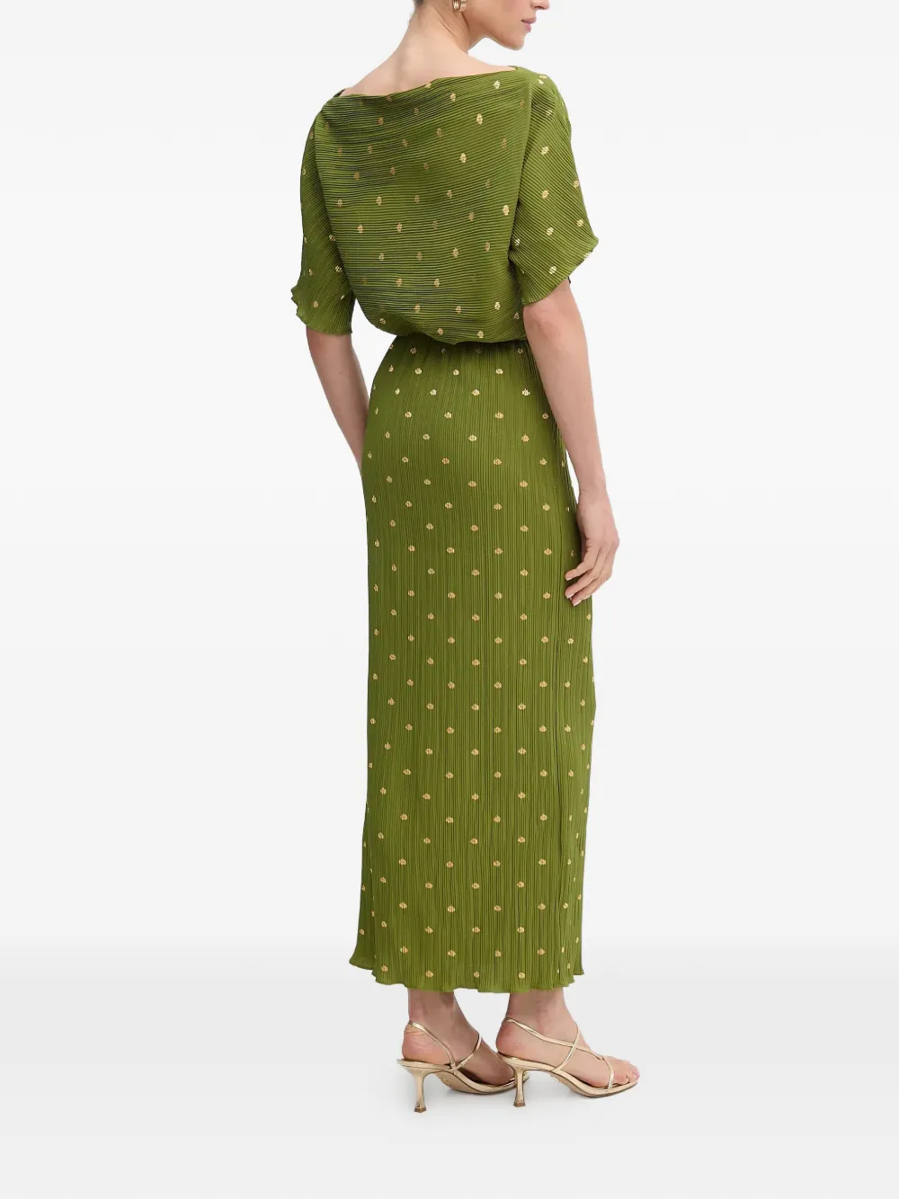  Never Fully Dressed Polka-dot Plissé Maxi Dress - Green 