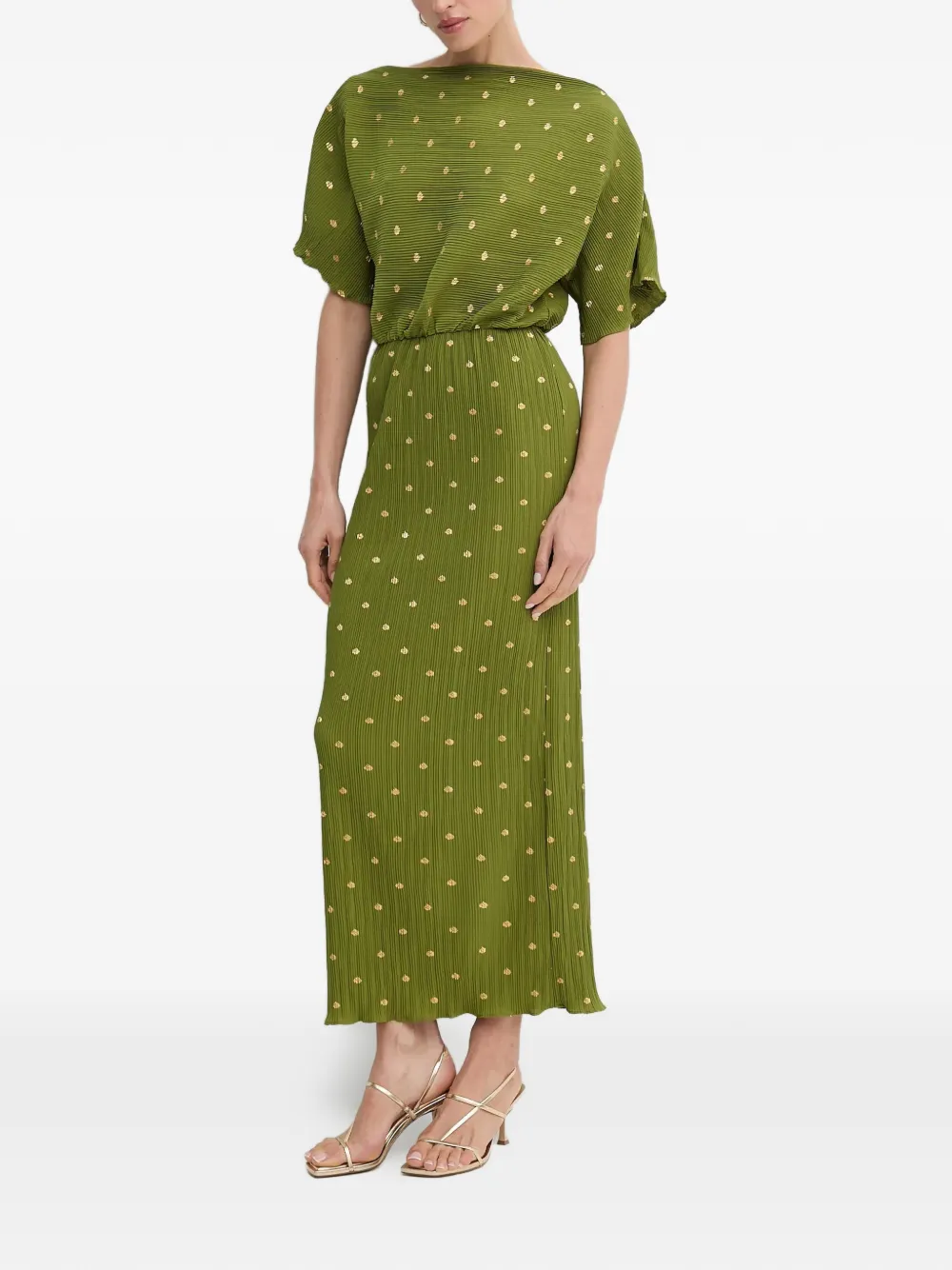  Never Fully Dressed Polka-dot Plissé Maxi Dress - Green 