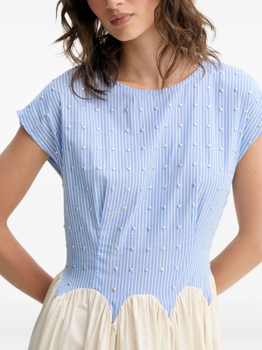 Never Fully Dressed Striped Embellished Maxi Dress In Blue