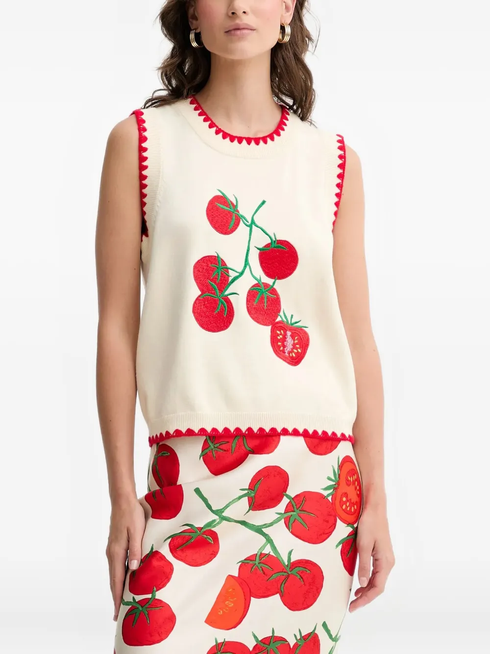 NEVER FULLY DRESSED tomato-embroidered top | Neutrals | Image 1