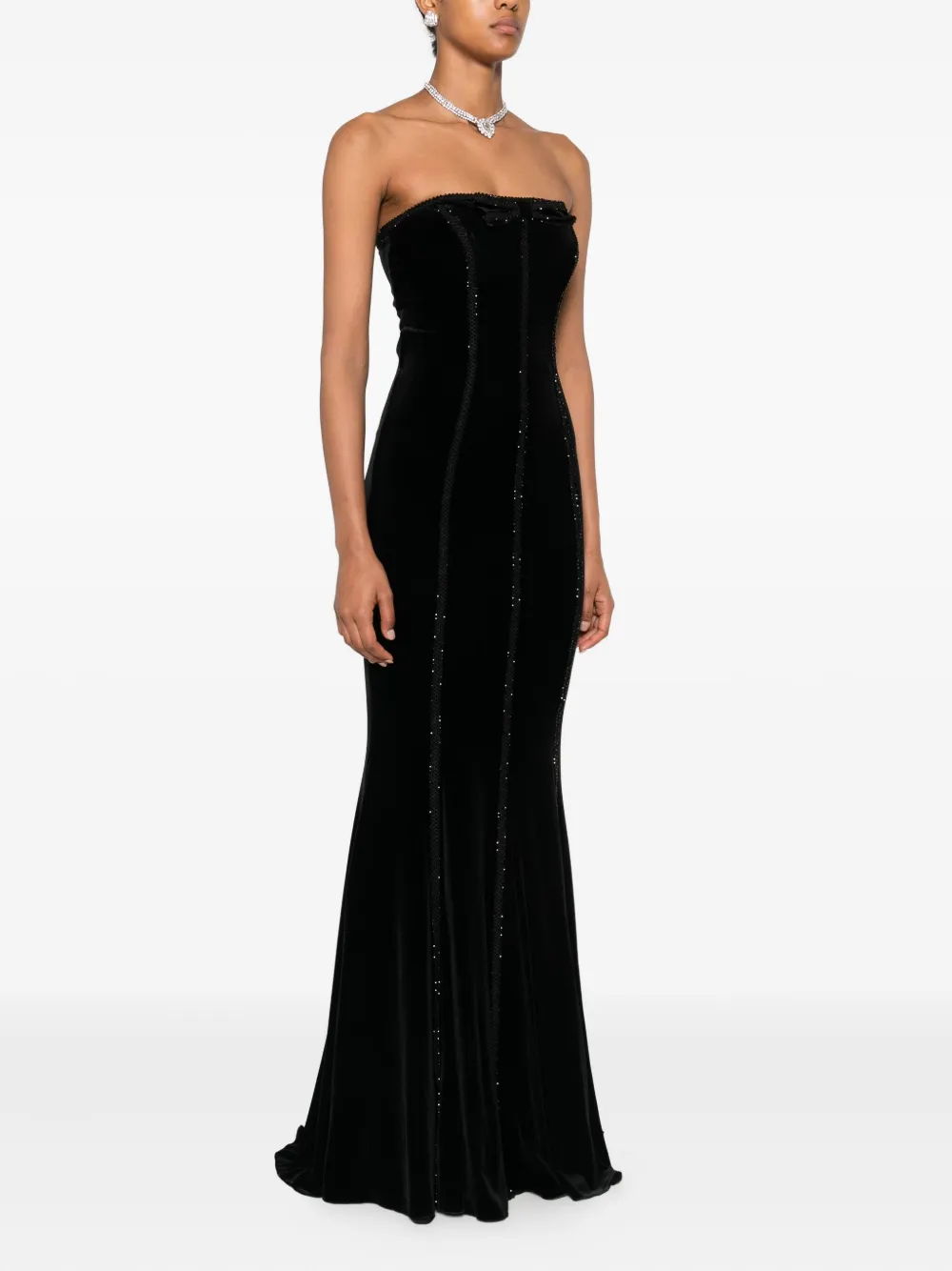 NISSA embellished maxi dress Zwart