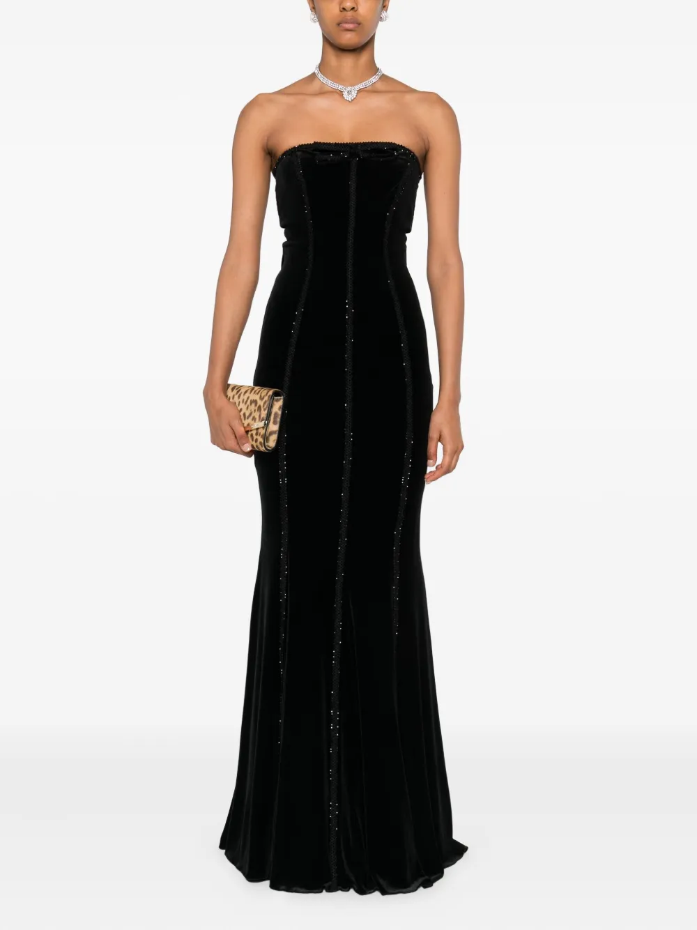 NISSA embellished maxi dress Zwart