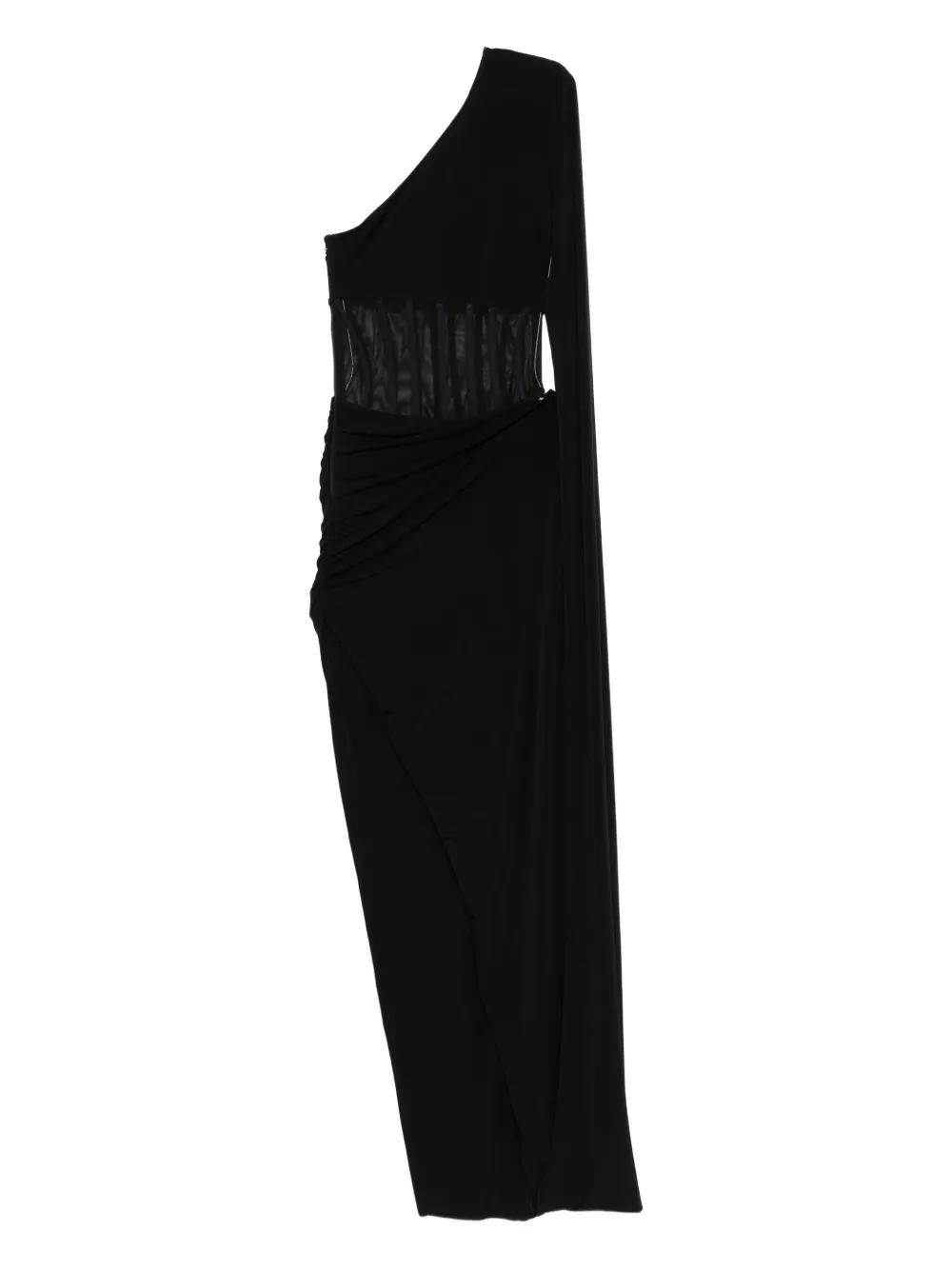 NISSA one-shoulder sheer-insert maxi dress Zwart
