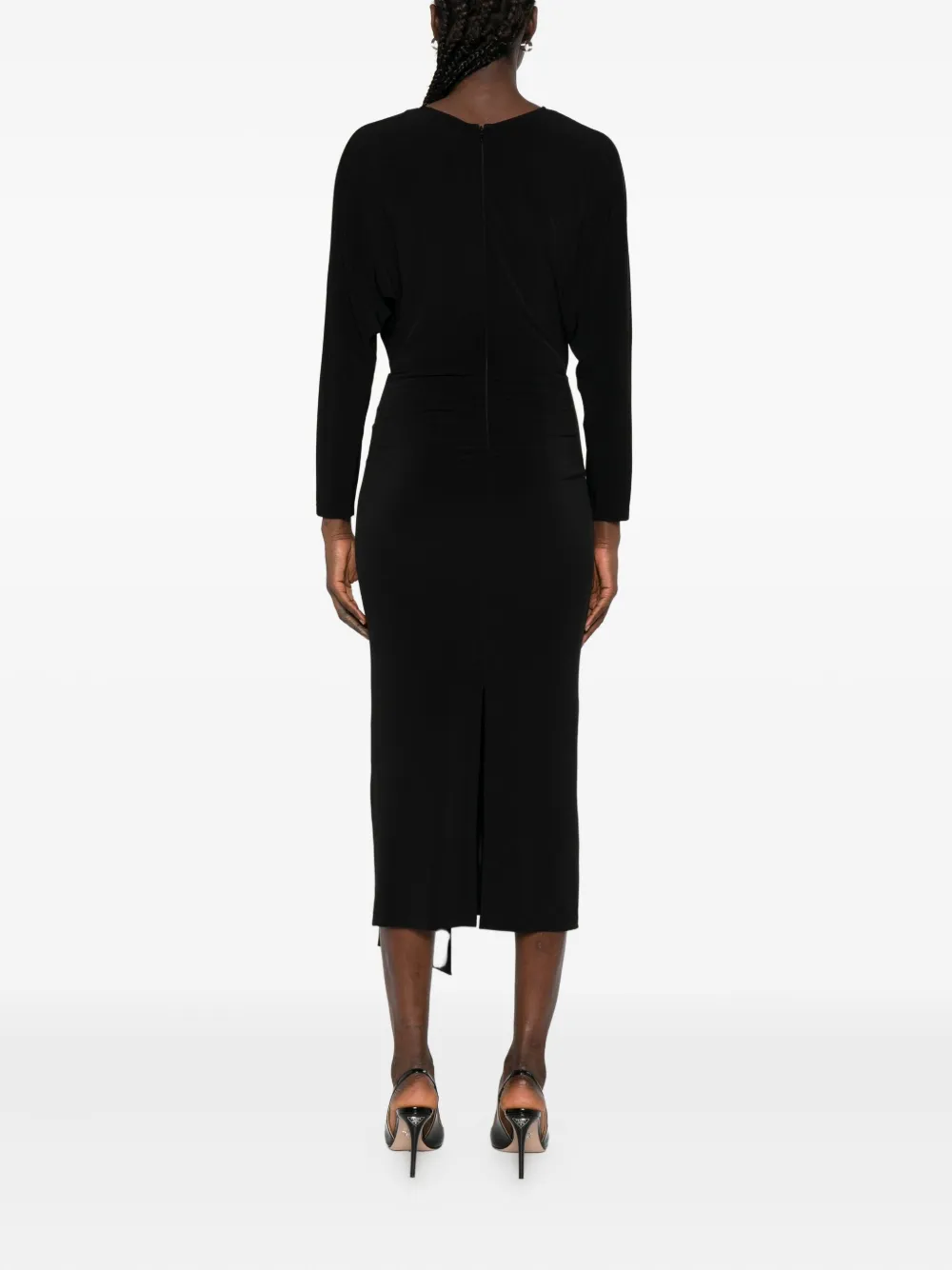 NISSA crystal-embellishment midi dress Zwart