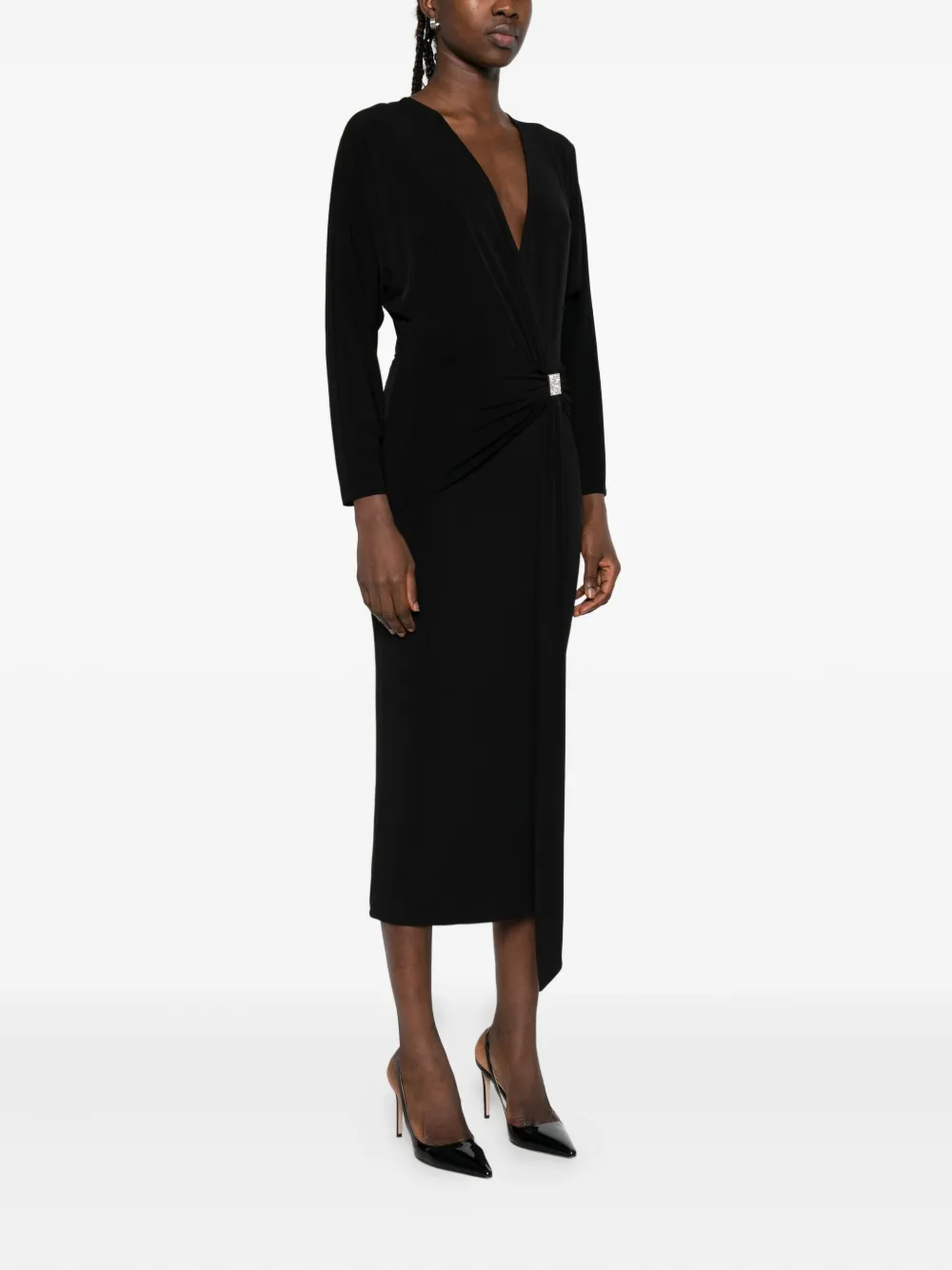 NISSA crystal-embellishment midi dress Zwart