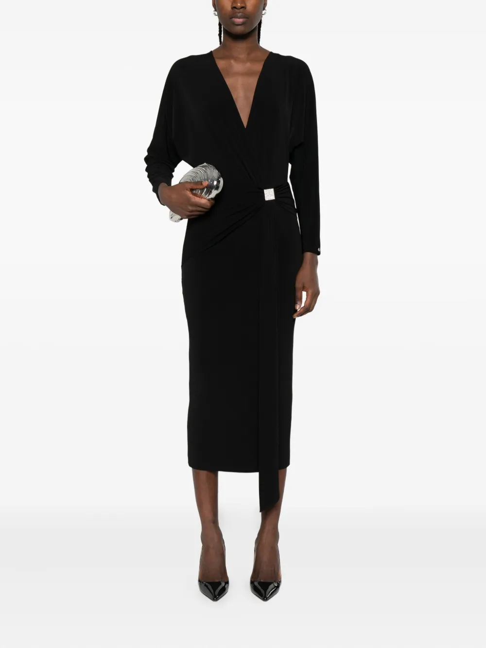 NISSA crystal-embellishment midi dress Zwart