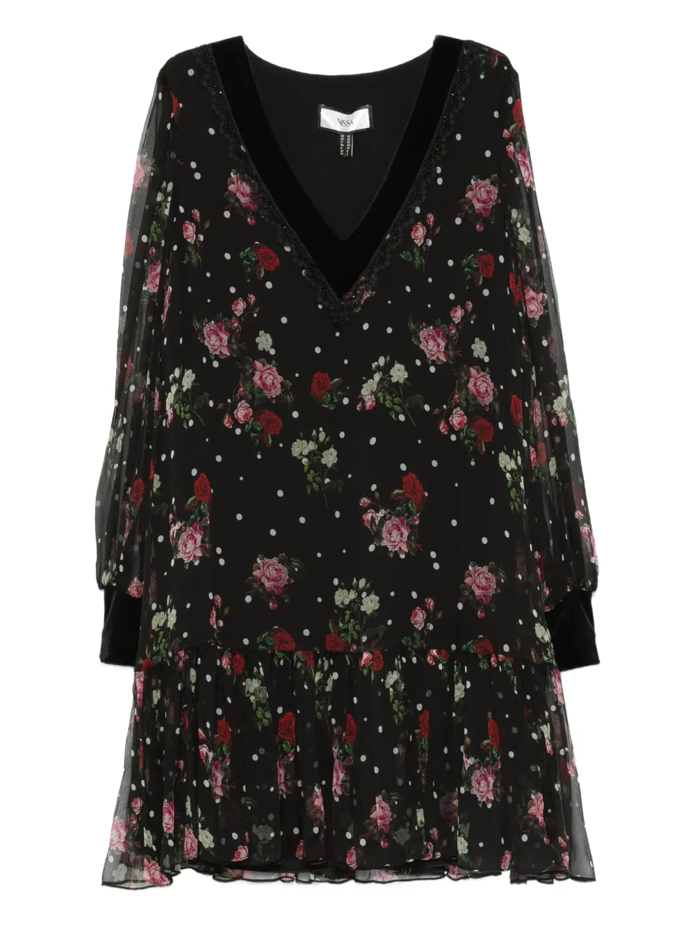 NISSA Mini-jurk met stippen en bloemen Zwart