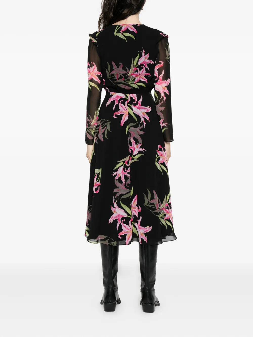 NISSA floral-print midi dress Zwart