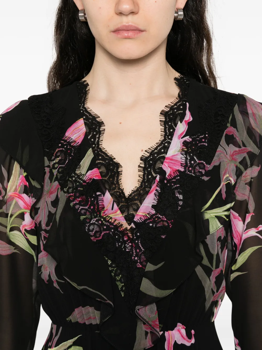 NISSA Midi-jurk met bloemenprint Zwart
