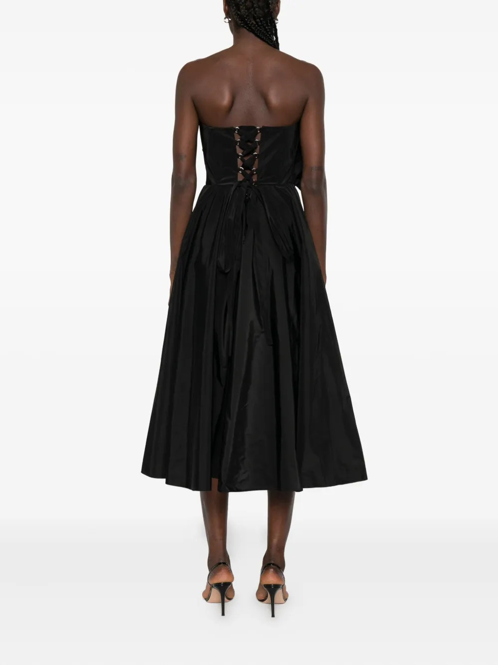 NISSA rose-embellished A-line midi dress Zwart