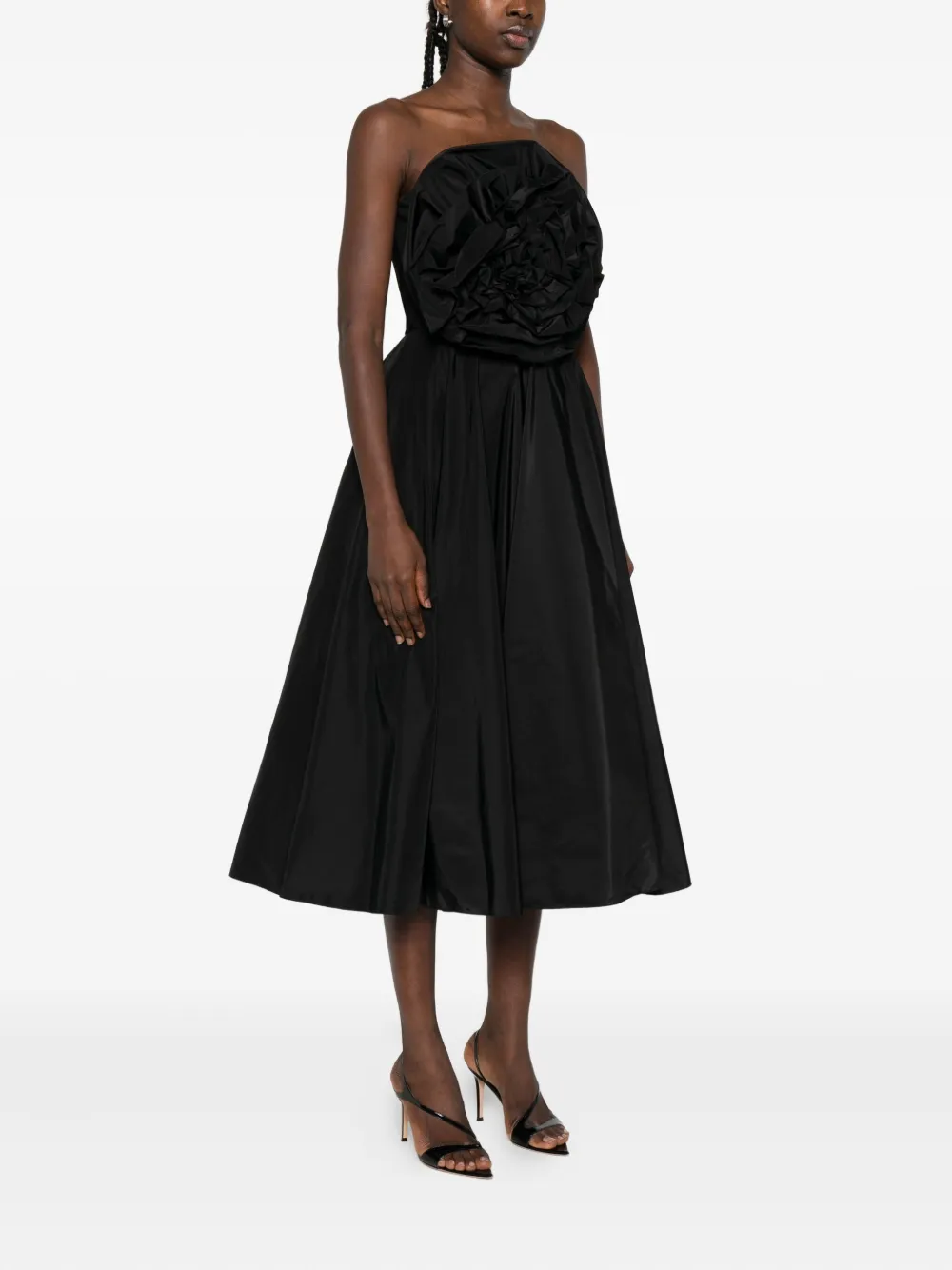 NISSA rose-embellished A-line midi dress Zwart