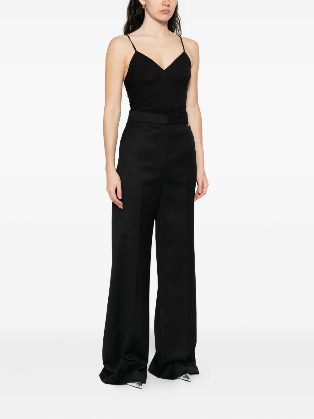 Nissa Pressed-pleat Geometric-pattern Trousers In Black