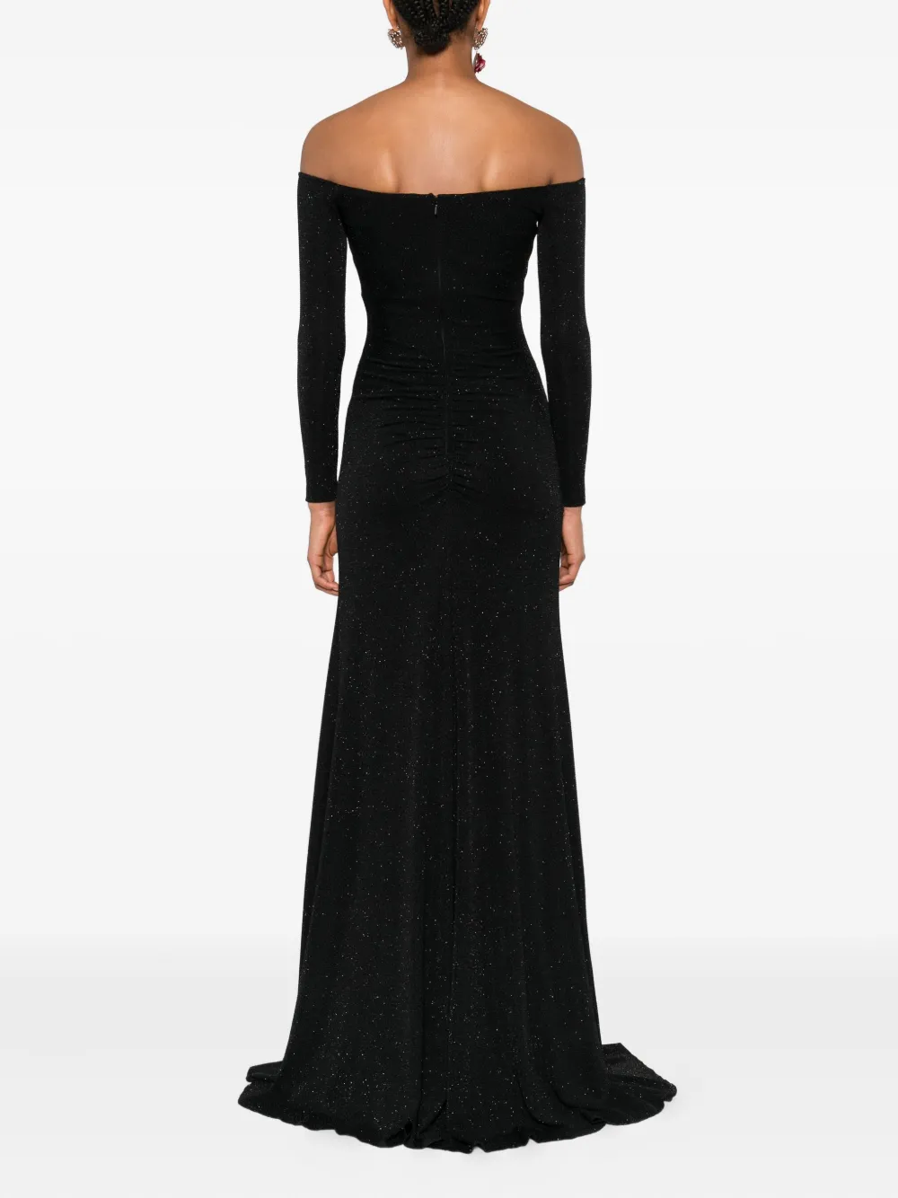 NISSA glitter-embellished three-quarter sleeve maxi dress Zwart
