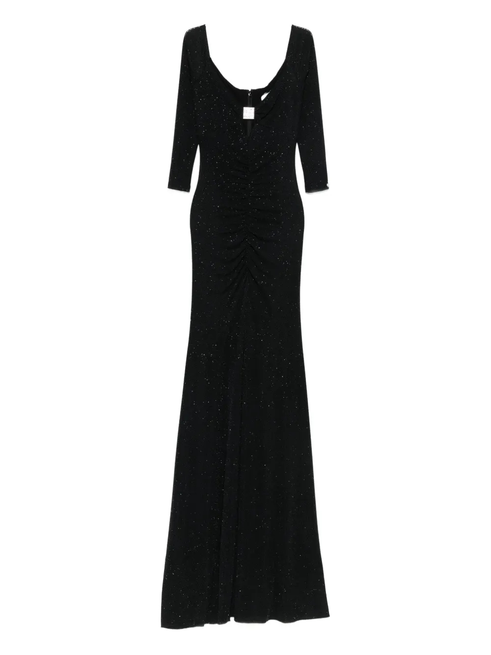 NISSA glitter-embellished three-quarter sleeve maxi dress Zwart