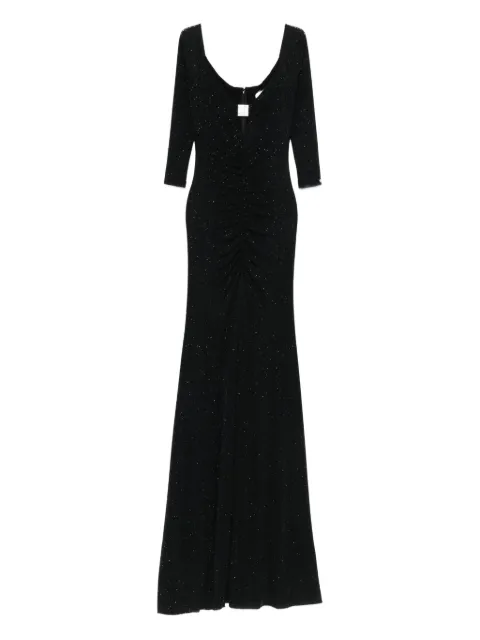 NISSA glitter-embellished three-quarter sleeve maxi dress