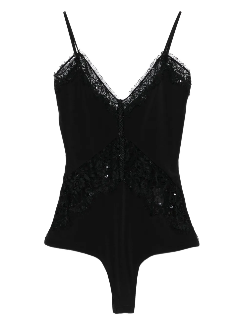 NISSA embellished lace-sequin bodysuit | Black | Image 1