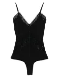 NISSA embellished lace-sequin bodysuit - Black