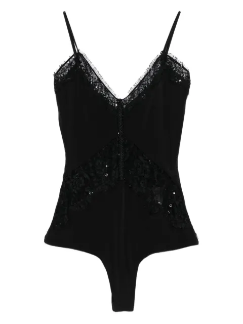 NISSA embellished lace-sequin bodysuit