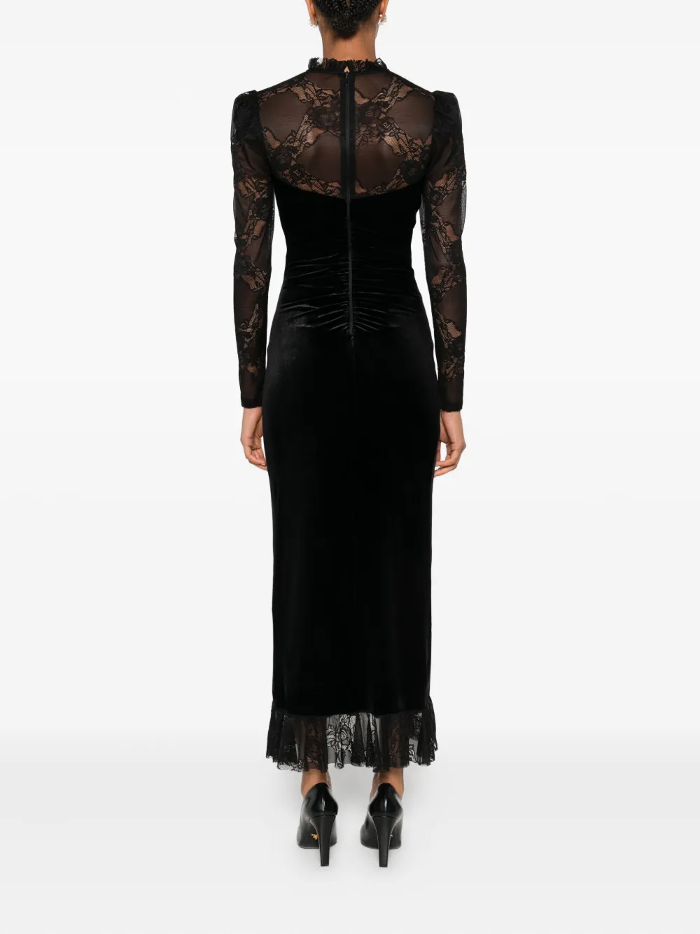 NISSA lace-trimmed midi dress Zwart